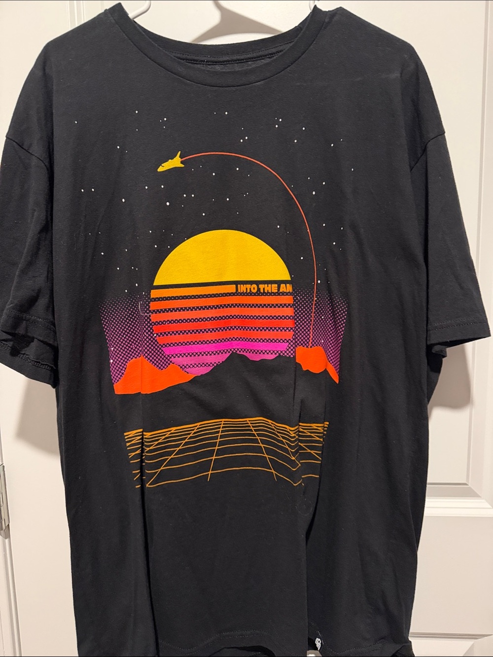 Men's Black Graphic Tee with Yellow & Orange Retro Horizon